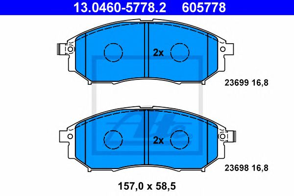 Купить ATE 13.0460-5778.2 Колодки тормозные дисковые передн, NISSAN: MURANO 3.5 4x4 03-, NAVARA 2.5 dCi/2.5 dCi 4WD 04-, NAVARA c бортовой платформой 2.5 dCi/2.5 dCi 4WD 08-, PATHFINDER 2.5 dCi/2.5 dCi