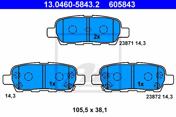Купить ATE 13.0460-5843.2 Колодки тормозные дисковые задн, NISSAN: MURANO 3.5 4x4 03-, QASHQAI/ QASHQAI +2 1.5 dCi/1.6/1.6 dCi/1.6 dCi 4WD/2.0/2.0 dCi/2.0 dCi 4WD/2.0 4WD 07-, TEANA I 2.0/2.3/3.5 03-08