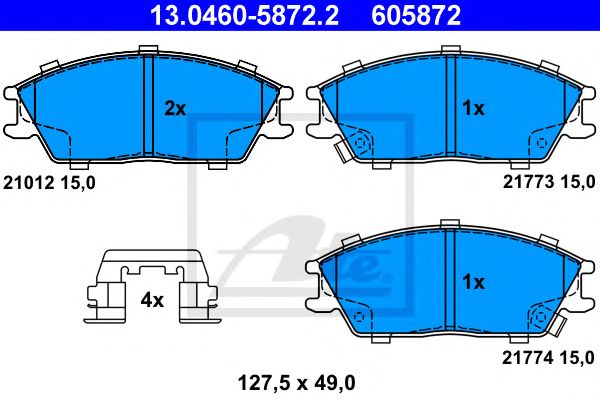 Купить ATE 13.0460-5872.2 Колодки тормозные дисковые передн, HYUNDAI: ACCENT II 1.3/1.5/1.5 CRDi/1.6 00-05, ACCENT седан 1.3/1.5/1.5 CRDi/1.6 99-, GETZ 1.1/1.3/1.3 i/1.4 i/1.5 CRDi/1.5 CRDi GLS/1.5 i/1