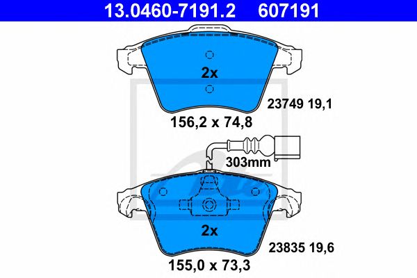 Купить ATE 13.0460-7191.2 Колодки тормозные дисковые передн, VW: TOUAREG 2.5 R5 TDI/3.0 TDI/3.0 V6 TDI/3.2 V6/3.6 V6 FSI/4.2 V8/4.2 V8 FSI/5.0 R50 TDI/5.0 V10 TDI/6.0 W12 02-10