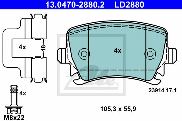 Купить ATE 13-0470-2880-2 Колодки торм.задн. CERAMIC
