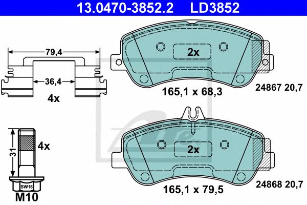 Купить ATE 13-0470-3852-2 Колодки торм.пер. CERAMIC