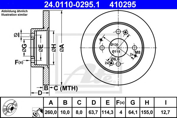 Купить ATE 24.0110-0295.1 Диск тормозной задн, HONDA: ACCORD VI 1.8 i/2.0 Turbo DI/2.0 i 97-03, ACCORD VI Hatchback 1.8 i/2.0/2.0 TDi 99-02