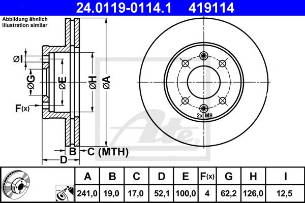 Купить ATE 24.0119-0114.1 Диск тормозной передн, HYUNDAI: ACCENT II 1.3/1.5/1.5 CRDi/1.6 00-05, ACCENT седан 1.3/1.5/1.5 CRDi/1.6 99-