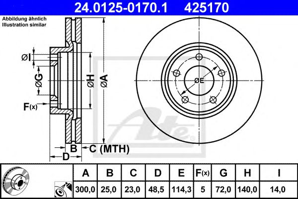 Купить ATE 24.0125-0170.1 Диск тормозной передн, MAZDA: 3 2.0/2.0 MZR-CD/2.3 MZR/2.3 MZR Sport 03-09, 3 2.0 MZR/2.0 MZR DISI/2.2 MZR CD 09-, 3 седан 2.0/2.0 MZR-CD/2.3 00-09, 3 седан 2.0 MZ