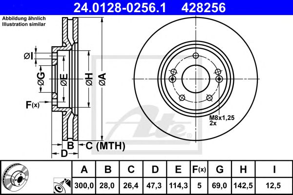 Купить ATE 24.0128-0256.1 Диск тормозной передн, HYUNDAI: i40 1.6 GDI/1.7 CRDi/2.0 GDI 12-, i40 CW 1.6 GDI/1.7 CRDi/2.0 GDI 11-, ix35 1.6/1.7 CRDi/2.0/2.0 4WD/2.0 CRDi/2.0 CRDi 4WD 09- \ KI