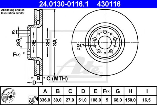 Купить ATE 24.0130-0116.1 Диск тормозной передн, VOLVO: XC90 2.5 T/3.2/3.2 AWD/D3/ D5/D5/T6/V8 02-