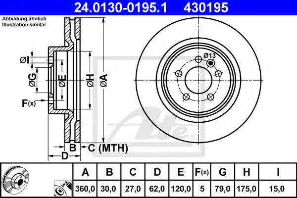 Купить ATE 24.0130-0195.1 Диск тормозной передн, LAND ROVER: DISCOVERY IV 3.0 4x4/3.0 SDV6 4x4/3.0 TD 4x4/4.0 4x4/5.0 V8 4x4 09-, RANGE ROVER SPORT 2.7 TDVM 4x4/3.0 TD 4x4/3.0 TD V6 4x4/3.6