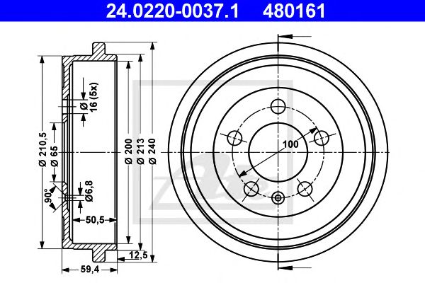 Купить ATE 24022000371 24.0220-0037.1 барабан тормозной!\ Audi A2,Seat Ibiza,Skoda Fabia,VW Polo 99>