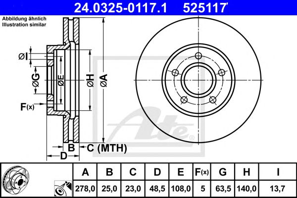 Купить ATE 24.0325-0117.1 Диск тормозной передн, POWER DISC, FORD: C-MAX 1.6/1.6 TDCi/1.8/1.8 Flexifuel 07-, FOCUS C-MAX 1.6/1.6 TDCi/1.6 Ti/1.8/1.8 Flexifuel/1.8 TDCi/2.0/2.0 TDCi 03-07, FOC