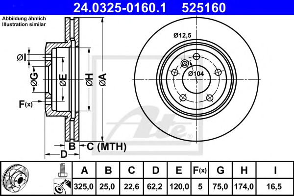Купить ATE 24.0325-0160.1 Диск тормозной передн, POWER DISC, BMW: X3 2.0 d/2.0 i/2.5 i/2.5 si/3.0 d/3.0 i xDrive/3.0 si/xDrive 18 d/xDrive 20 d/xDrive 20 i/xDrive 25 i/xDrive 30 d/xDrive 30 i