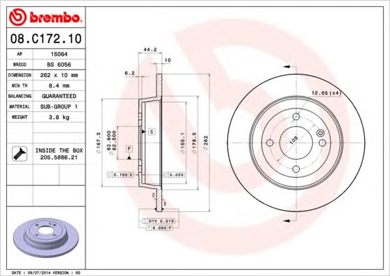 Купить BREMBO 08C17210 08.C172.10 диск тормозной задний!\ Hyundai Solaris, Kia Rio 1.1-1.6i/CRDi 10>
