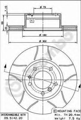 Купить BREMBO 09.5142.76 Диск тормозной передн BMW: 5 87-95, 5 Touring 91-97, 7 86-94