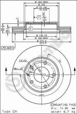 Купить BREMBO 09686310 Диск тормозной передний D274 T0023325XA TY013325XA