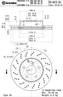 Купить BREMBO 09.A613.51 Диск тормозной передн, MERCEDES-BENZ: C-CLASS C 180 CDI/C 180 CGI/C 180 Kompressor/C 180 Kompressor/C 200 CDI/C 200 CDI/C 200 CGI/C 200 Kompressor/C 220 CDI/C 220 CD