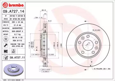 Купить BREMBO 09.A727.11 Диск тормозной Brembo Painted Disc 09.A727.11