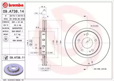 Купить BREMBO 09.A738.11 Диск тормозной 09.A738.11