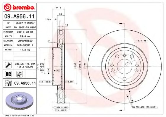 Купить BREMBO 09A95611 ДИСК ТОРМОЗНОЙ ПЕРЕД 166