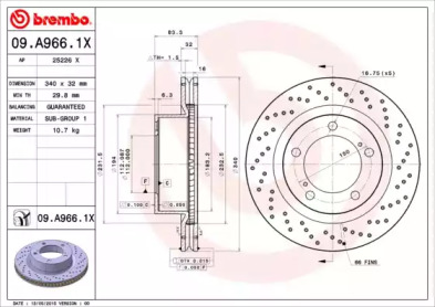 Купить BREMBO 09A9661X Диск тормозной передний перфорированный D340 4351260180