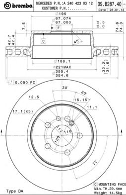 Купить BREMBO 09.B287.41 Диск тормозной Brembo Painted Disc 09.B287.41