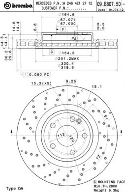 Купить BREMBO 09.B807.51 Диск тормозной передн, MERCEDES-BENZ: A-CLASS A 220 CDI/A 250/A 250 4-matic 12-, B-CLASS B 220 CDI/B 250 11-, CLA CLA 250/CLA 250 4-matic 13-