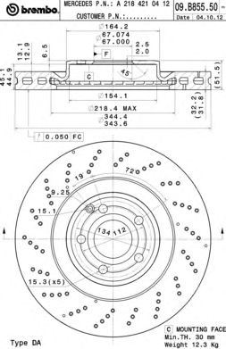 Купить BREMBO 09.B855.51 Диск тормозной передн, MERCEDES-BENZ: CLS CLS 350/CLS 350 BlueTEC/CLS 350 BlueTEC 4-matic/CLS 350 CDI/CLS 350 CDI 4-matic 11-, CLS Shooting Brake CLS 350/CLS 350 CDI