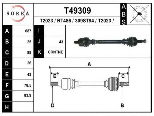 Купить EAI T49309 привод передний левый! 687mm\ Renault Fluence L30 1.6 10>