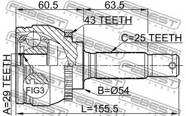 Купить FEBEST 0410-DA2A43 ШРУС внешний MITSUBISHI CARISMA DA 1995-2003 0410-DA2A43