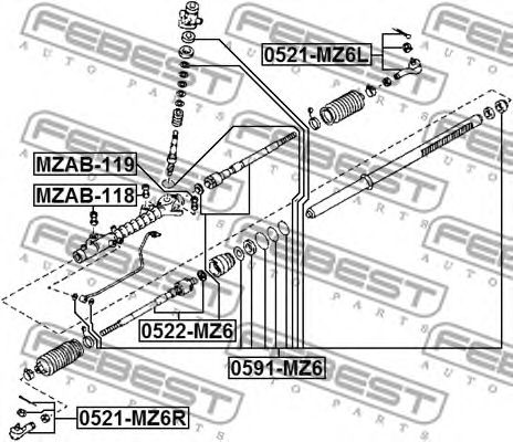 Купить FEBEST 0521-MZ6L Наконечник рулевой левый MAZDA 6 GG 2002-2008 0521-MZ6L