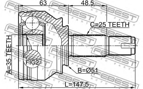 Купить FEBEST 1810-Z16 ШРУС наружный 35x51x25 1810-Z16