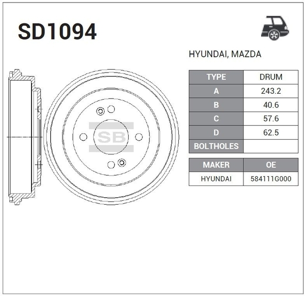 Купить SANGSIN SD1094 Барабан тормозной задний