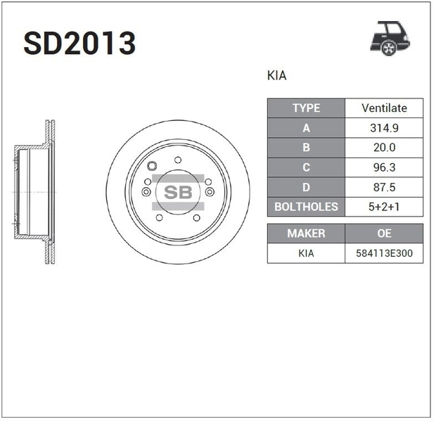 Купить SANGSIN SD2013 Диск тормозной KIA Sorento 2.4/3.5/2.5CRDi 02 SD2013