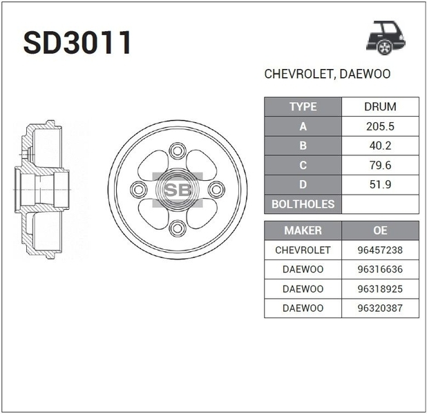 Купить SANGSIN SD3011 Барабан тормозной DAEWOO MATIZ