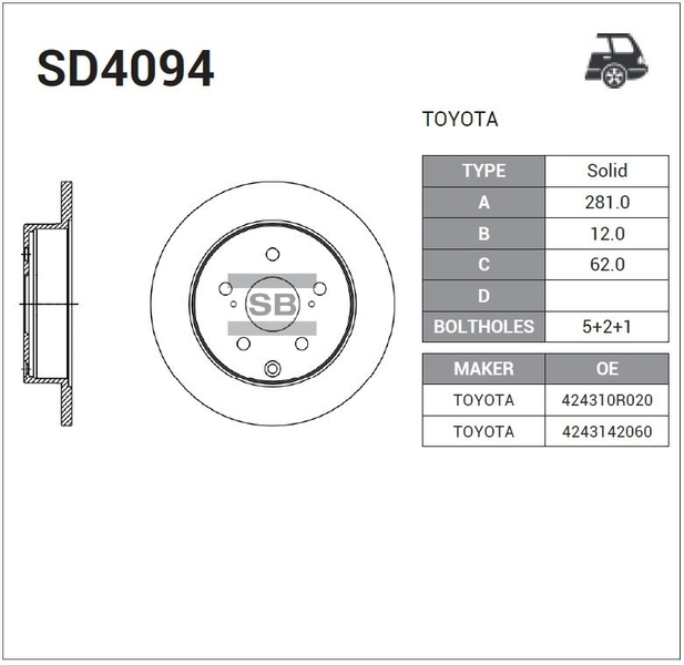 Купить HI-Q SD4094 диск тормозной задний!\ Toyota RAV4 2.0/2.2D 06>