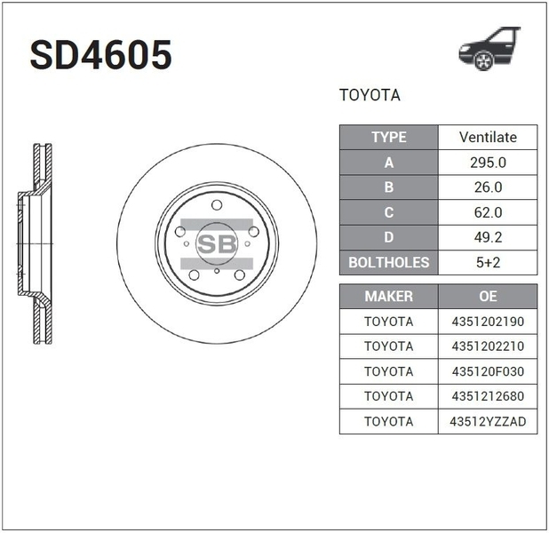 Купить HI-Q SD4605 диск тормозной передний!\ Toyota Auris/Avensis/Corolla 1.6-2.0/2.0D-4D-2.2D 07>