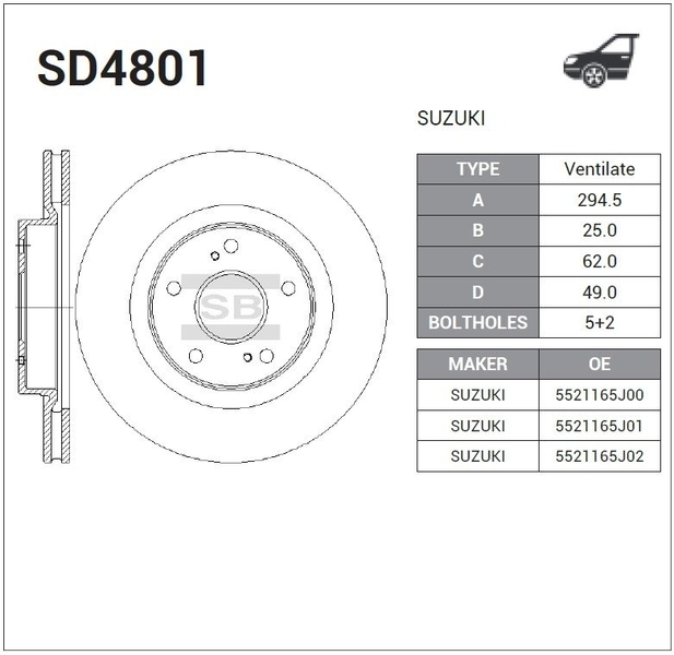 Купить SANGSIN SD4801 Торм.диск перед.[295x25] 5 отв.