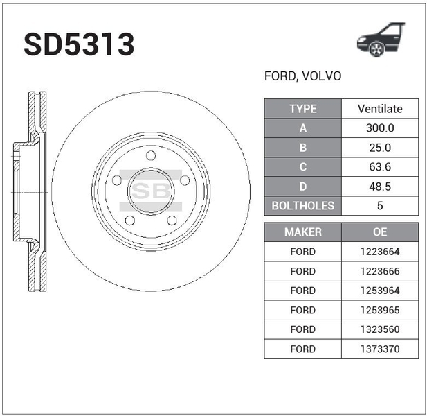 Купить SANGSIN SD5313 Торм.диск пер.вент.[320х25] 5 отв.