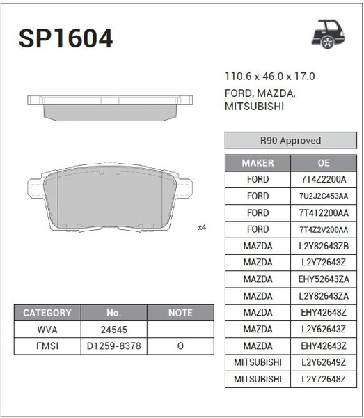 Купить SANGSIN SP1604 Колодки тормозные MAZDA CX7/CX9 07- задние SP1604