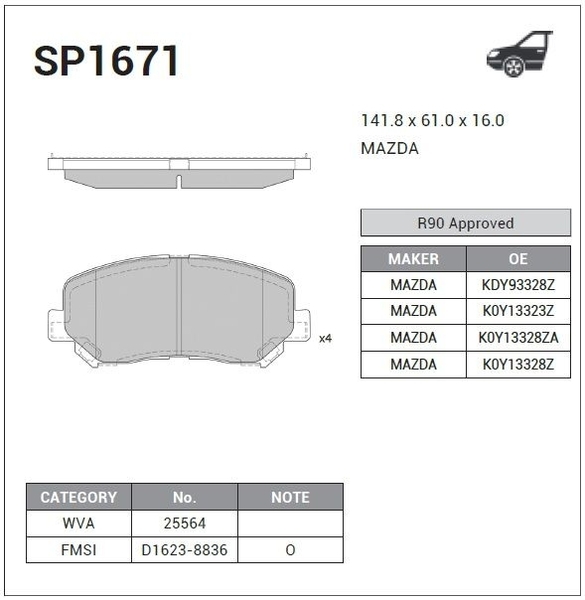 Купить SANGSIN SP1671 Колодки передние MAZDA CX-5 2011- SP1671