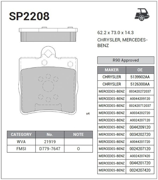 Купить SANGSIN SP2208 Колодки задние MERCEDES C W202/W203, E W210 SP2208