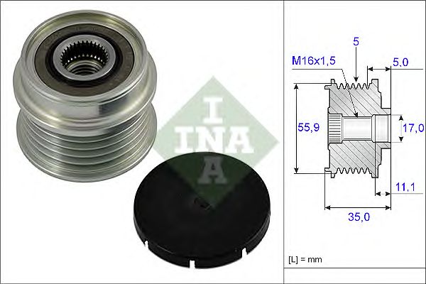 Купить INA 535000510 Шкив генератора AUDI: A4 1.8 (CH.8D-X-200001->, 120A, VALEO) 04/95-09/01, A4 1.9TDI (CH.->8D-X-199999, 90A, VALEO, CH.8D-X-200001->, ->8D-X-400000, 90A, 120A, BO