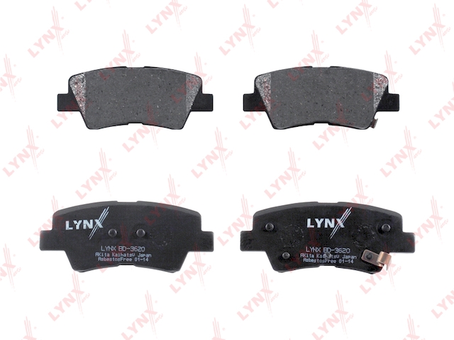 Купить LYNX BD-3620 Колодки тормозные задние подходит для HYUNDAI Solaris 1.4-1.6 10 / i30 1.4-1.6 11 / i40 1.6-2.0 11, KIA RIO III 1.1D-1.6 11 / Optima 1.7D-2.0 12 BD-3620