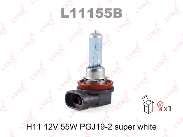 Купить LYNX L11155B Лампа галогеновая H11 12V 55W PGJ19-2 SUPER WHITE L11155B