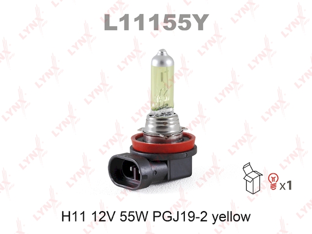 Купить LYNX L11155Y Лампа галогеновая H11 12V 55W PGJ19-2 YELLOW L11155Y