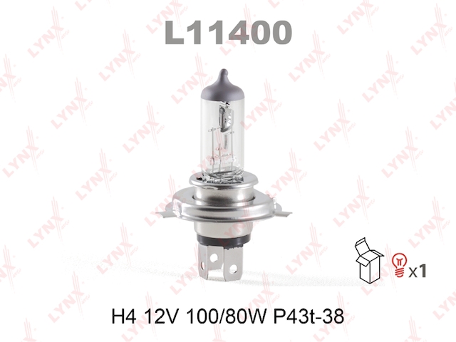 Купить LYNX L11400 Лампа галогеновая H4 12V 100/80W P43T-38 L11400