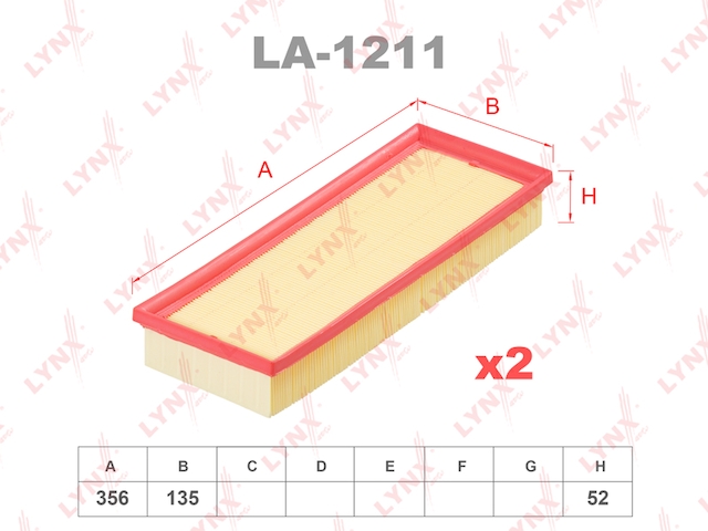 Купить LYNX LA-1211 Фильтр воздушный (комплект 2 шт.) подходит для MB C230-55(W203) 00/C230-350(W204) 07/CLK240-500(W209) 02/CLS280-500(W219) 04/E230-500(W211) 02/E350-500(W212) 09/G320-55(W463) 97/GL4 LA-1211