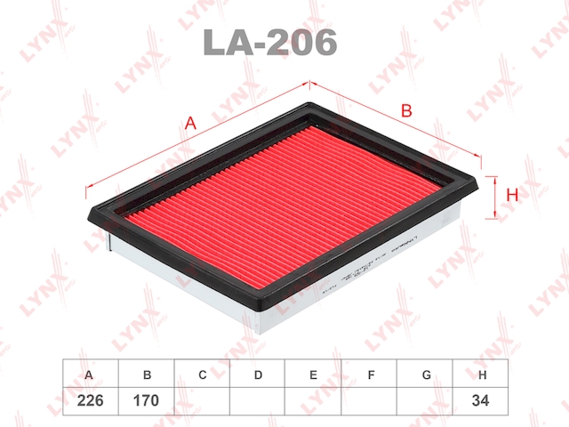 Купить LYNX LA-206 Фильтр воздушный подходит для HONDA Civic 1.4-1.6 (94-01), INFINITI FX 5.0 03, NISSAN Almera 1.4-1.6 (95-00)/Primera 1.5-2.0 (90-02)/X-Trail 2.5 07, SUBARU Legacy 1.8 (89-91) LA-206
