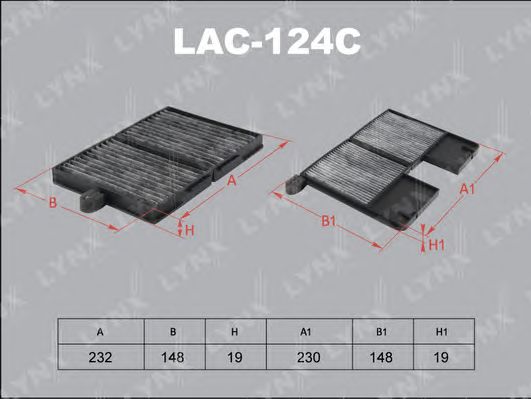 Купить LYNX LAC-124C Фильтр салонный угольный (комплект 2 шт.) подходит для TOYOTA Avensis 97-03/Carina E 92-97/Picnic 96-01 LAC-124C