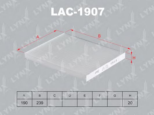 Купить LYNX LAC-1907 Фильтр салонный подходит для HYUNDAI i30 1.6 11 / ix35 1.6-2.0D 10 / Tucson 2.0-2.7 04-10, KIA Sportage 1.6-2.0D 10 LAC-1907