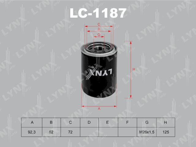 Купить LYNX LC-1187 Фильтр масляный подходит для HYUNDAI H-1/Starex 08/Terracan 01, KIA Pregio 97/ Sorento 02-09 LC-1187